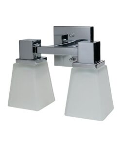Vanity 2 Square Cups Polished Chrome Sandstone Etched Glass (2) 100W A19 max. Medium Base ULDamp Location
